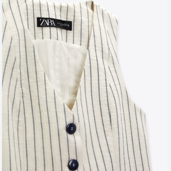 NWOT Zara Striped Linen Tailored Waistcoat Vest - Picture 3 of 9